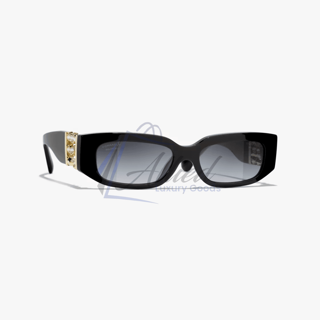 Chanel Oval Sunglasses Crystal Bead Detailing Gradient Lenses