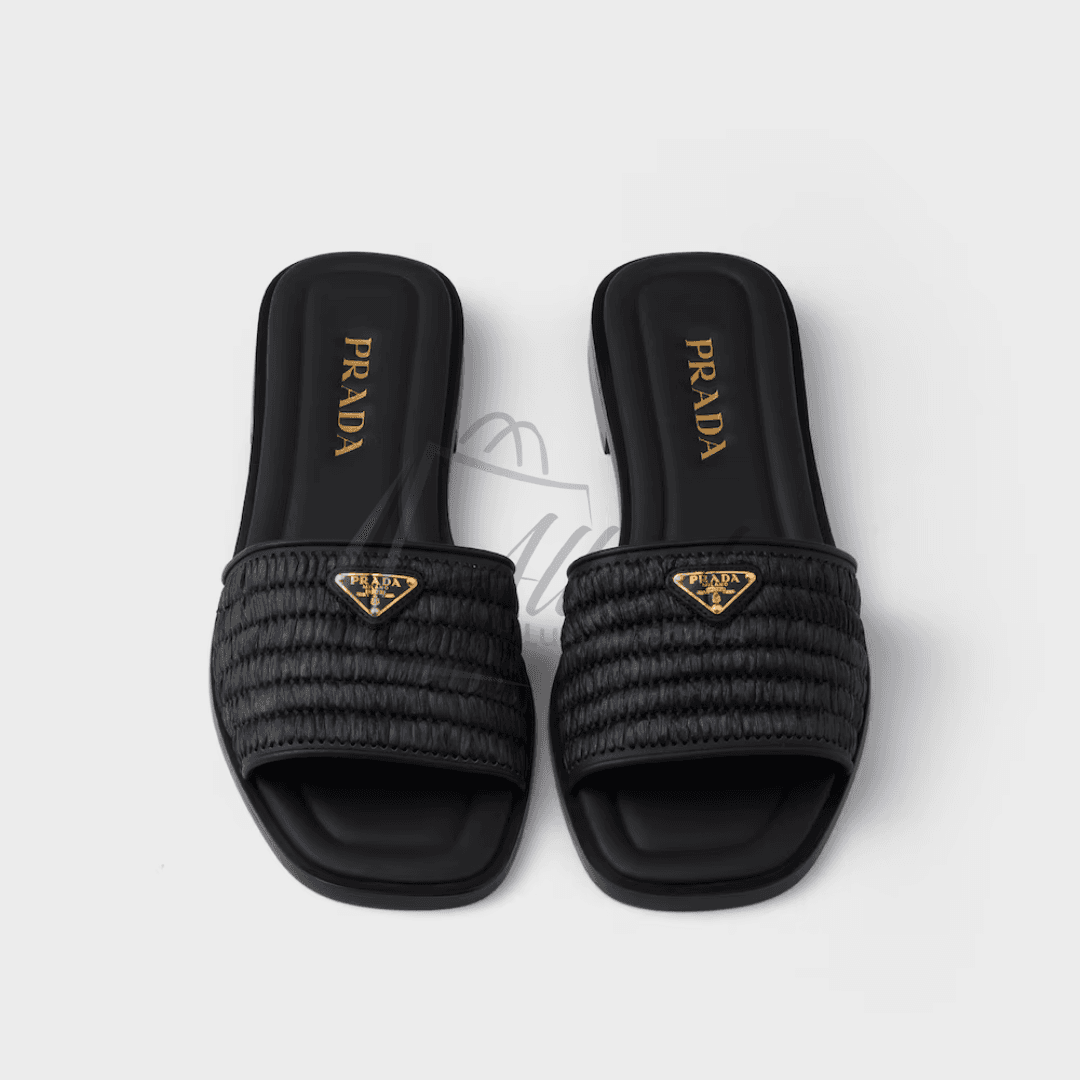 Prada Leather Slides with Woven Detailing