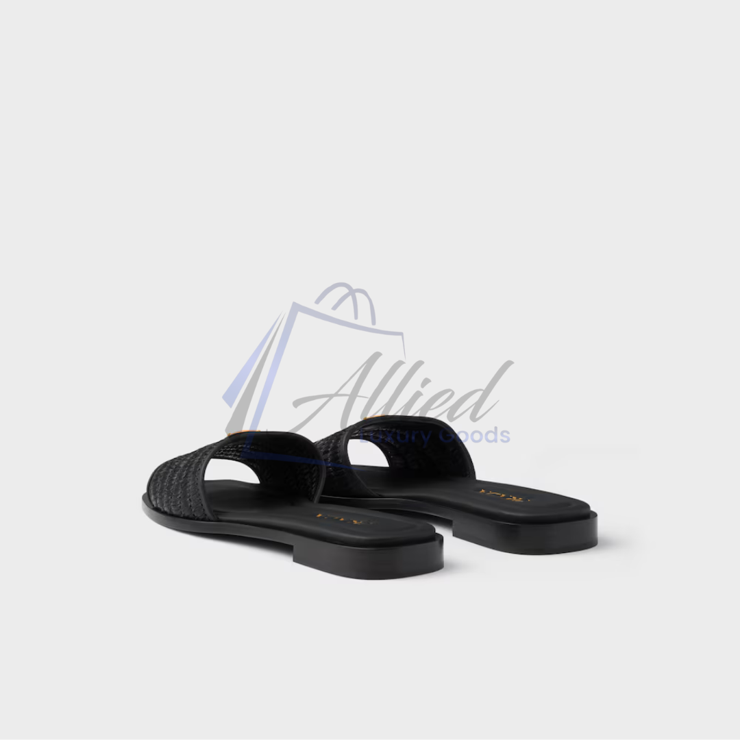 Prada Leather Slides with Woven Detailing