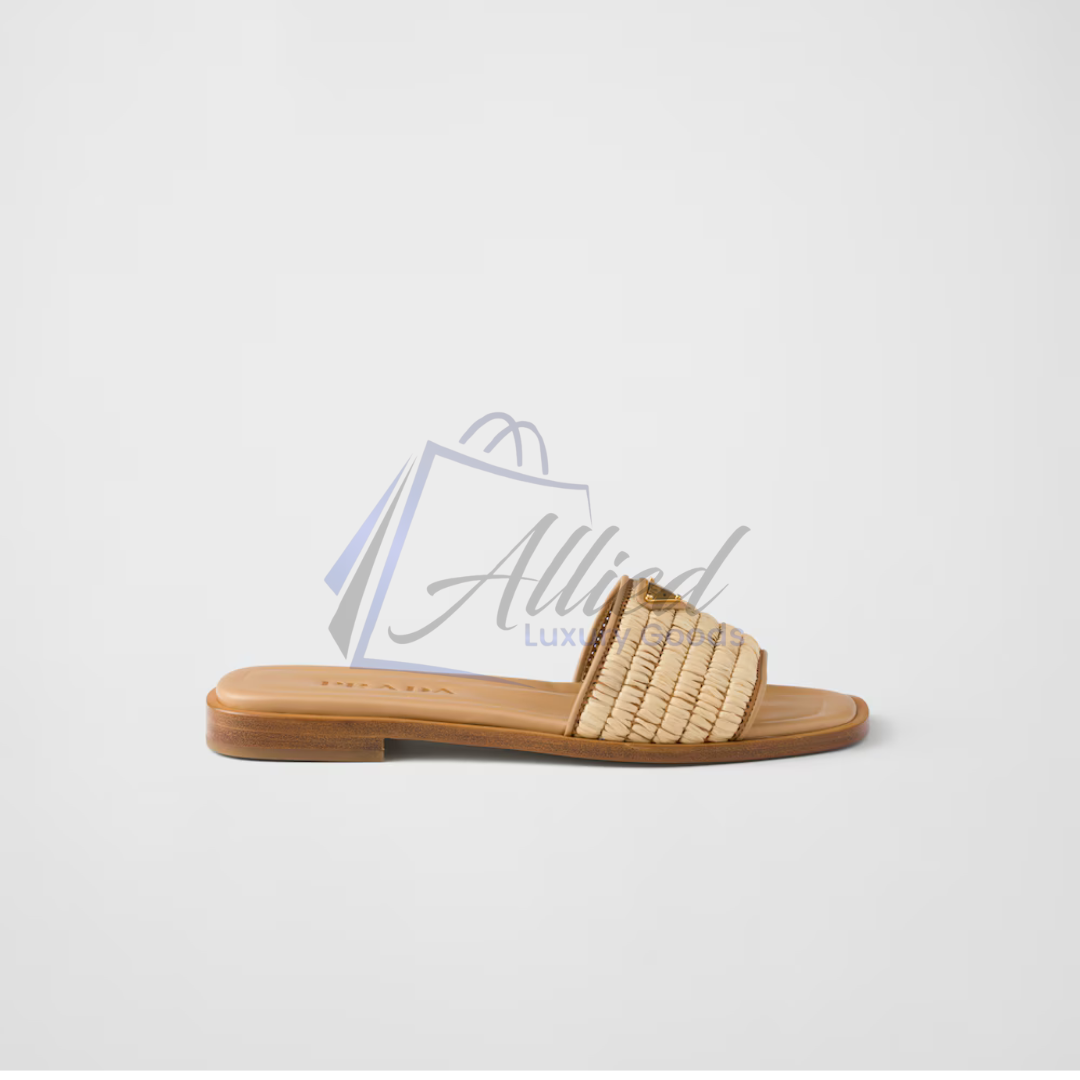 Prada Leather Slides with Woven Detailing