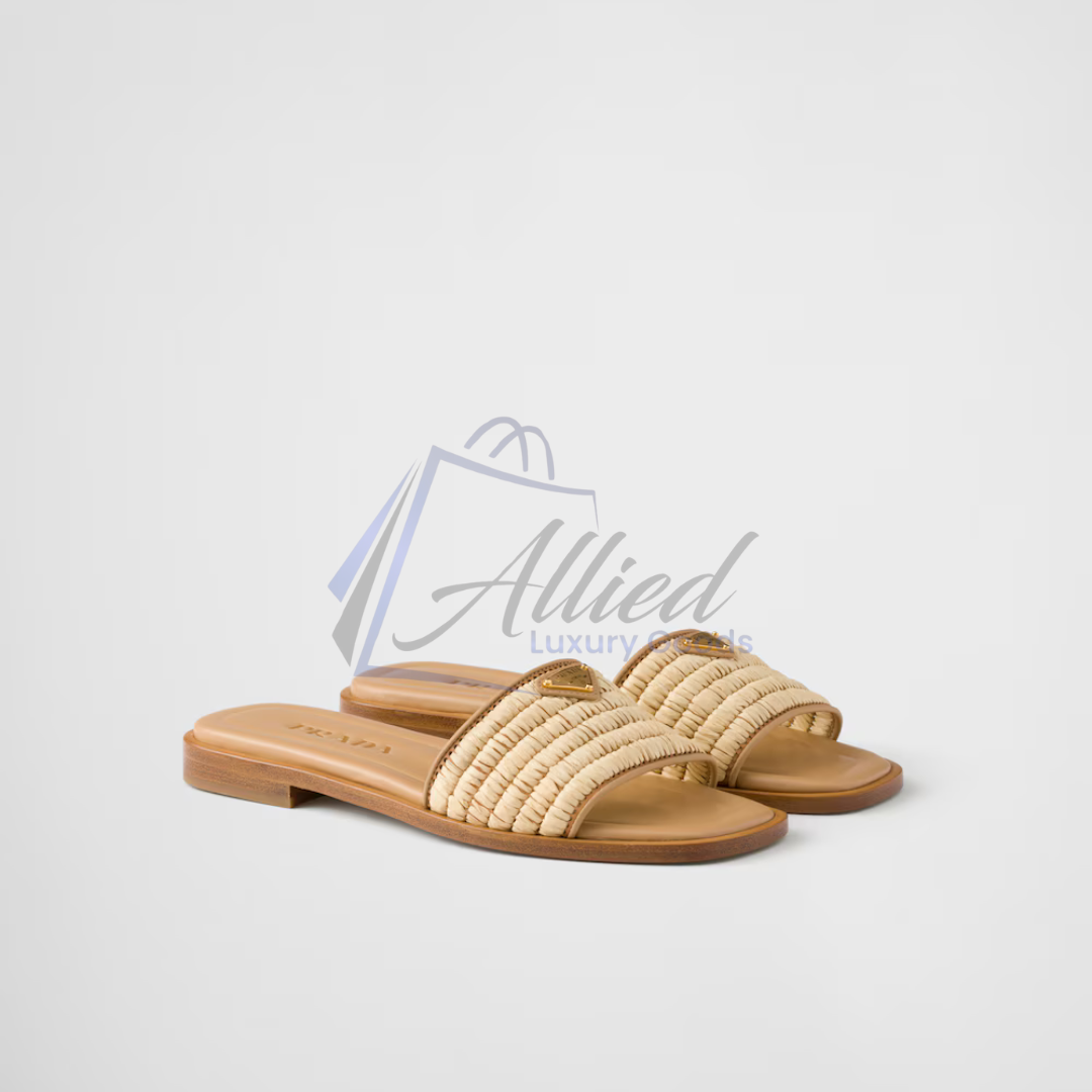 Prada Leather Slides with Woven Detailing