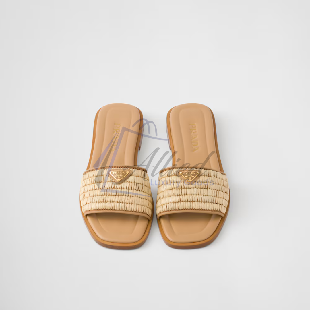 Prada Leather Slides with Woven Detailing
