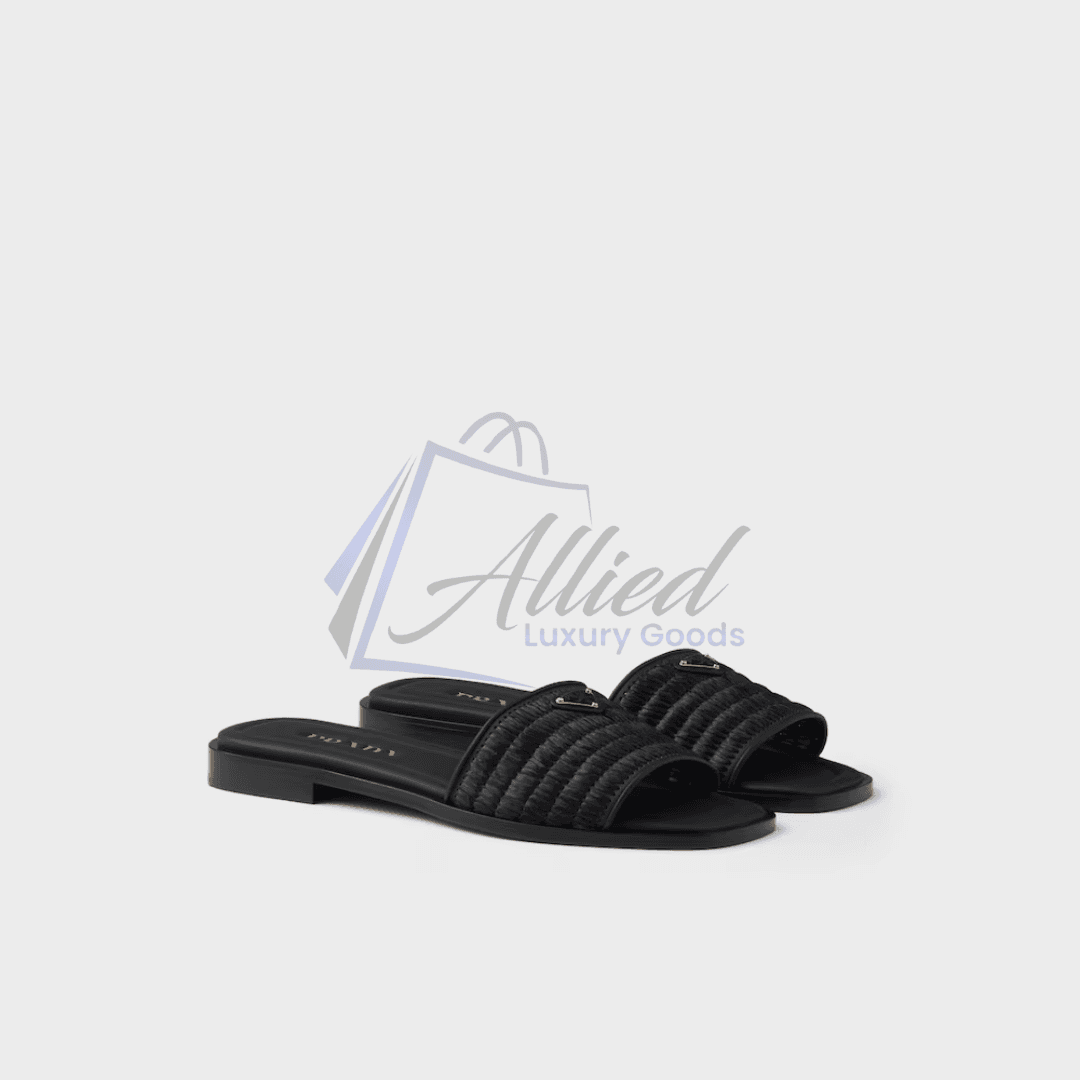 Prada Leather Slides with Woven Detailing