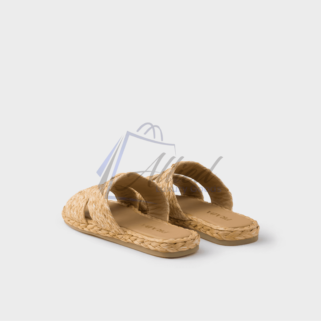 Prada Double-Strap Raffia Slides