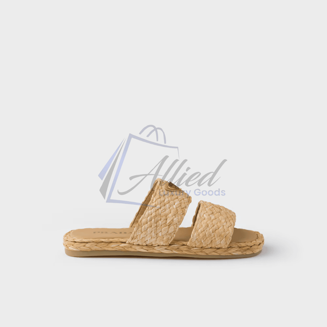 Prada Double-Strap Raffia Slides