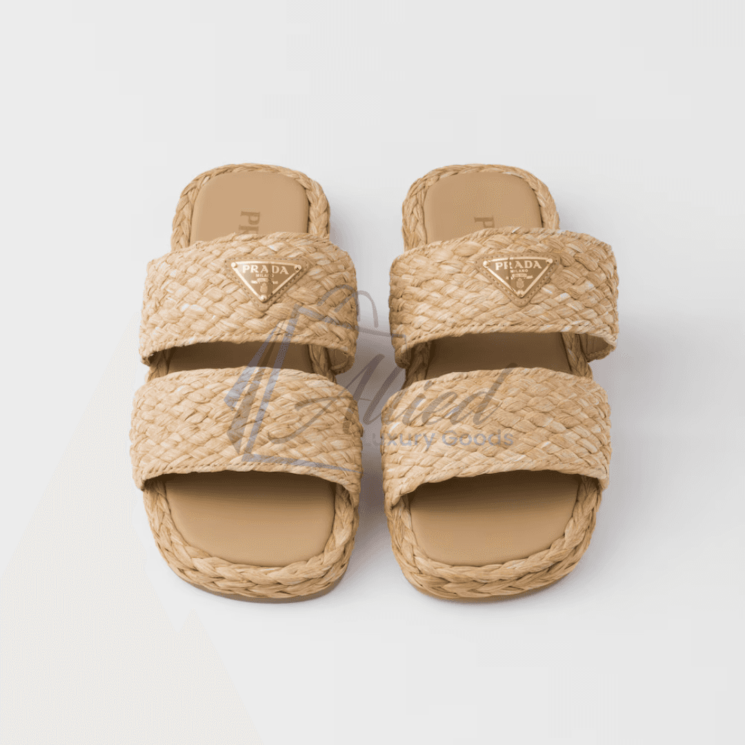 Prada Double-Strap Raffia Slides