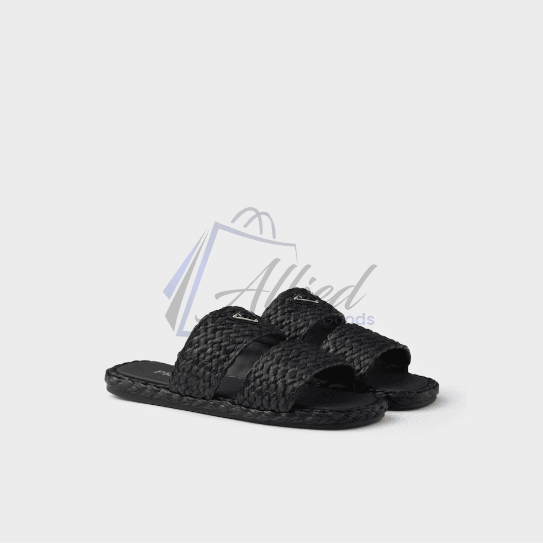 Prada Double-Strap Raffia Slides