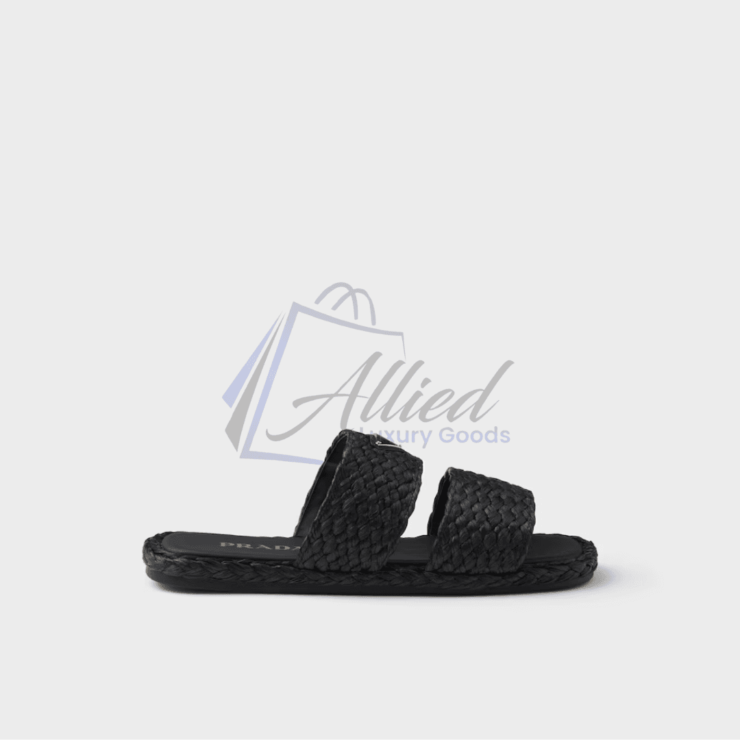 Prada Double-Strap Raffia Slides