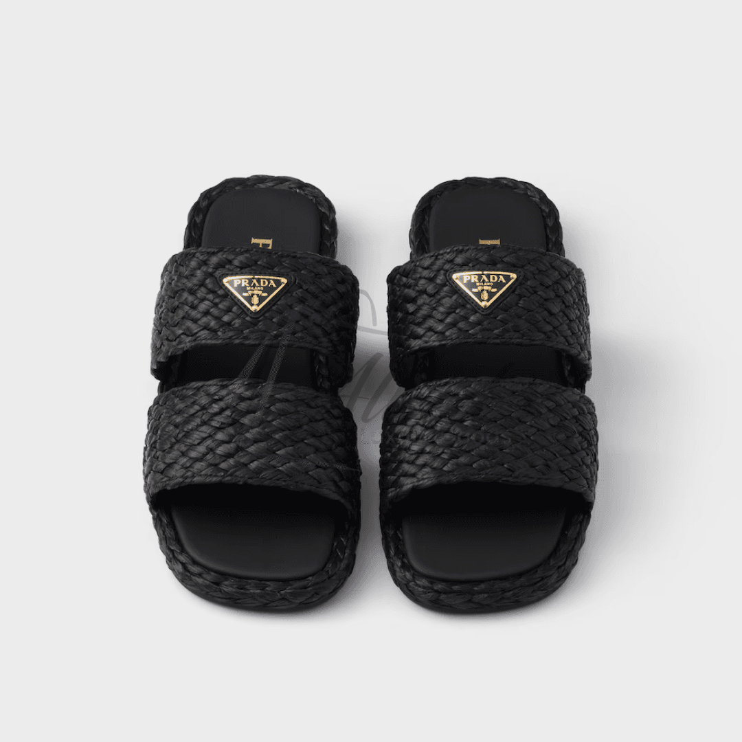 Prada Double-Strap Raffia Slides