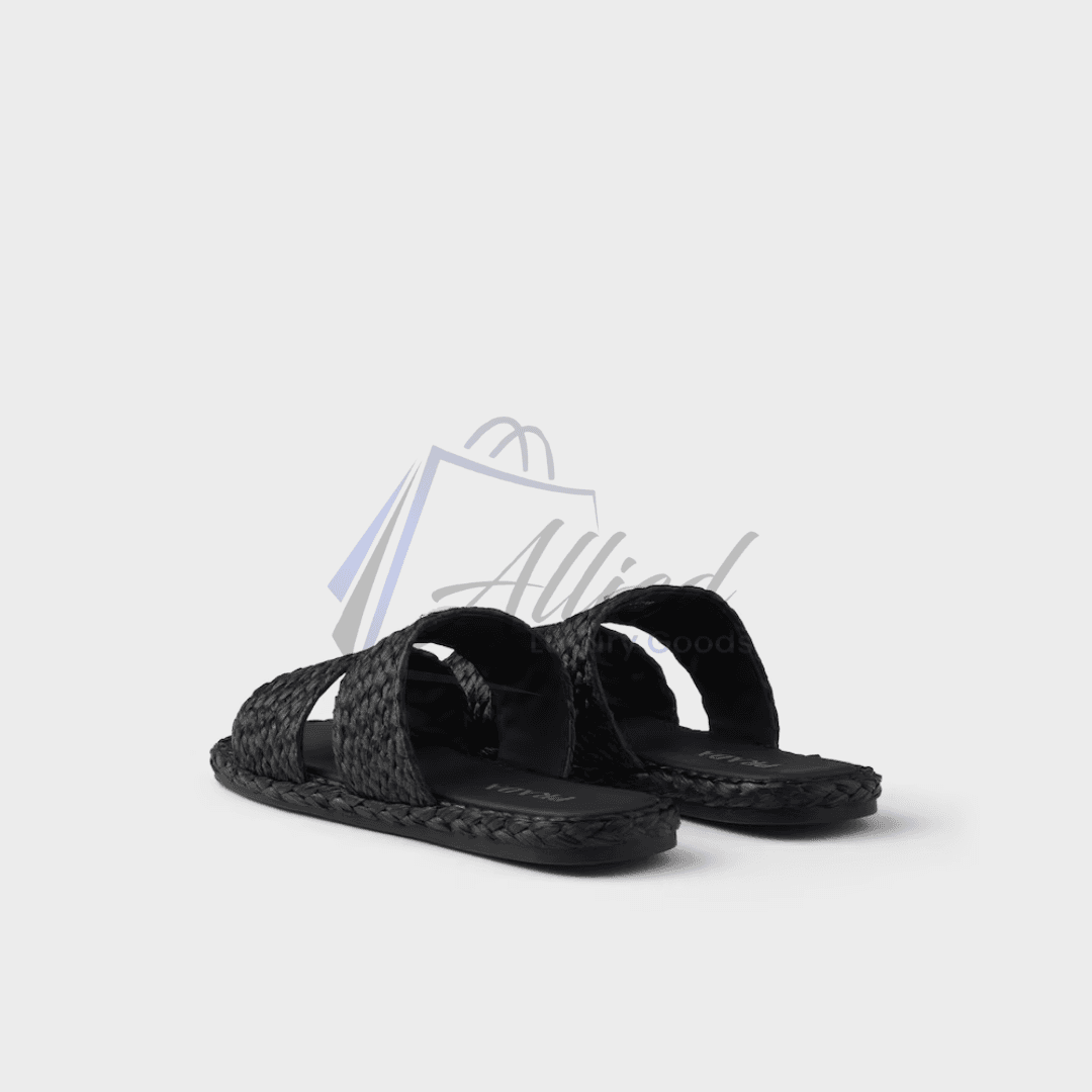 Prada Double-Strap Raffia Slides