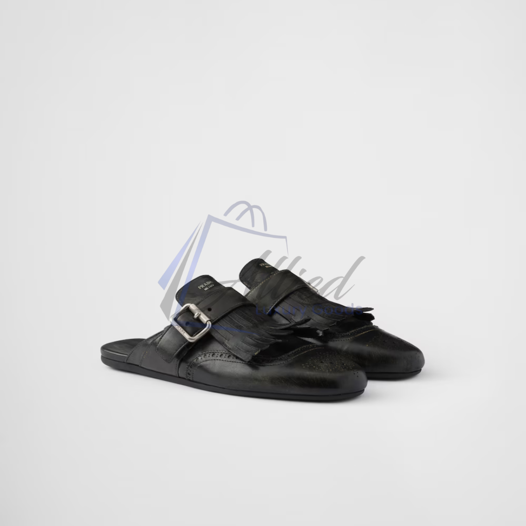 Prada Shuffle Fringed Leather Mules