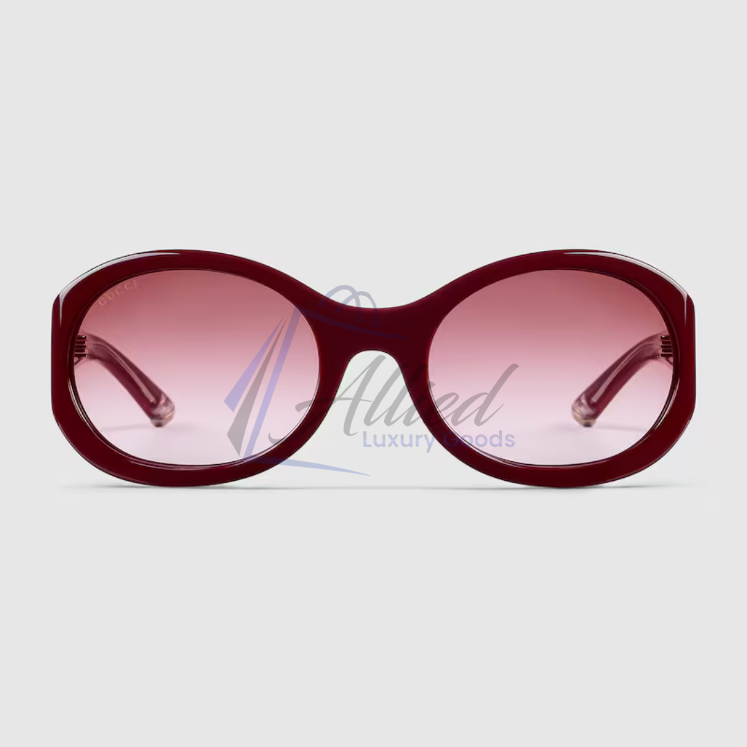 Gucci SS2025 Round Sunglasses | Sunset Gradient Lenses Rosso Ancora Frame