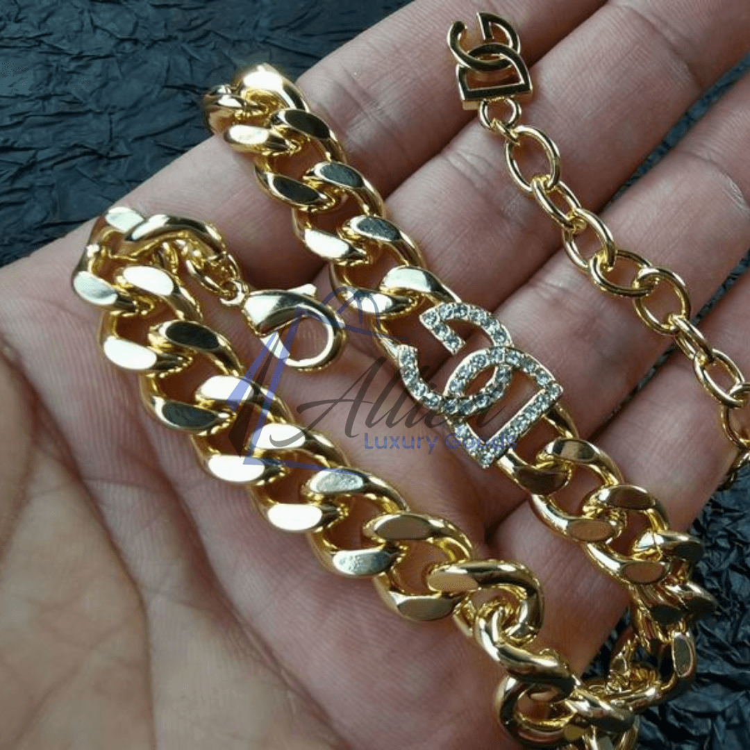Dolce & Gabbana DG Crystal Logo Necklace | Bold Gold Cuban Chain & Iconic Branding