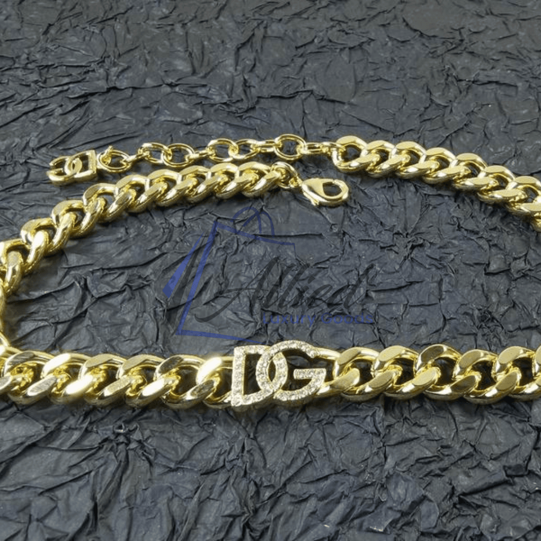 Dolce & Gabbana DG Crystal Logo Necklace | Bold Gold Cuban Chain & Iconic Branding