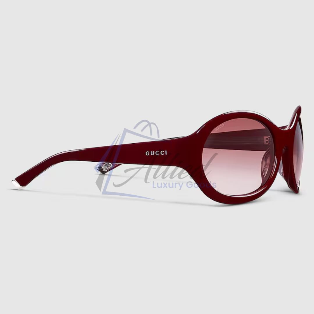 Gucci SS2025 Round Sunglasses | Sunset Gradient Lenses Rosso Ancora Frame