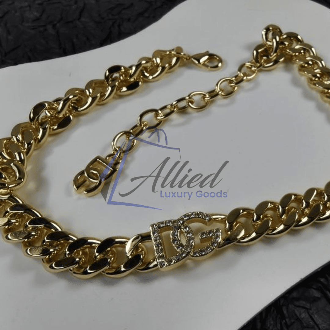 Dolce & Gabbana DG Crystal Logo Necklace | Bold Gold Cuban Chain & Iconic Branding