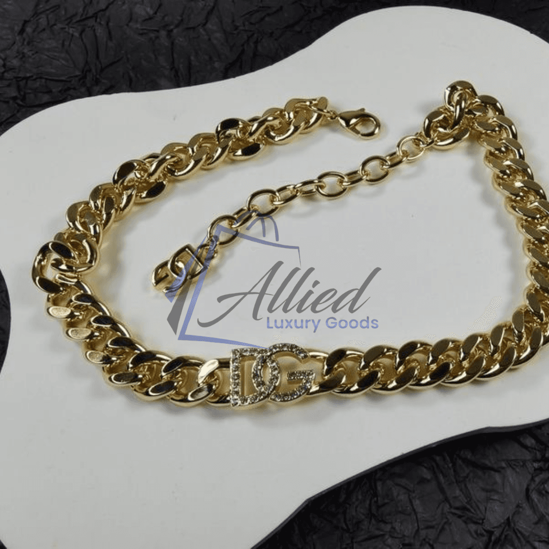 Dolce & Gabbana DG Crystal Logo Necklace | Bold Gold Cuban Chain & Iconic Branding