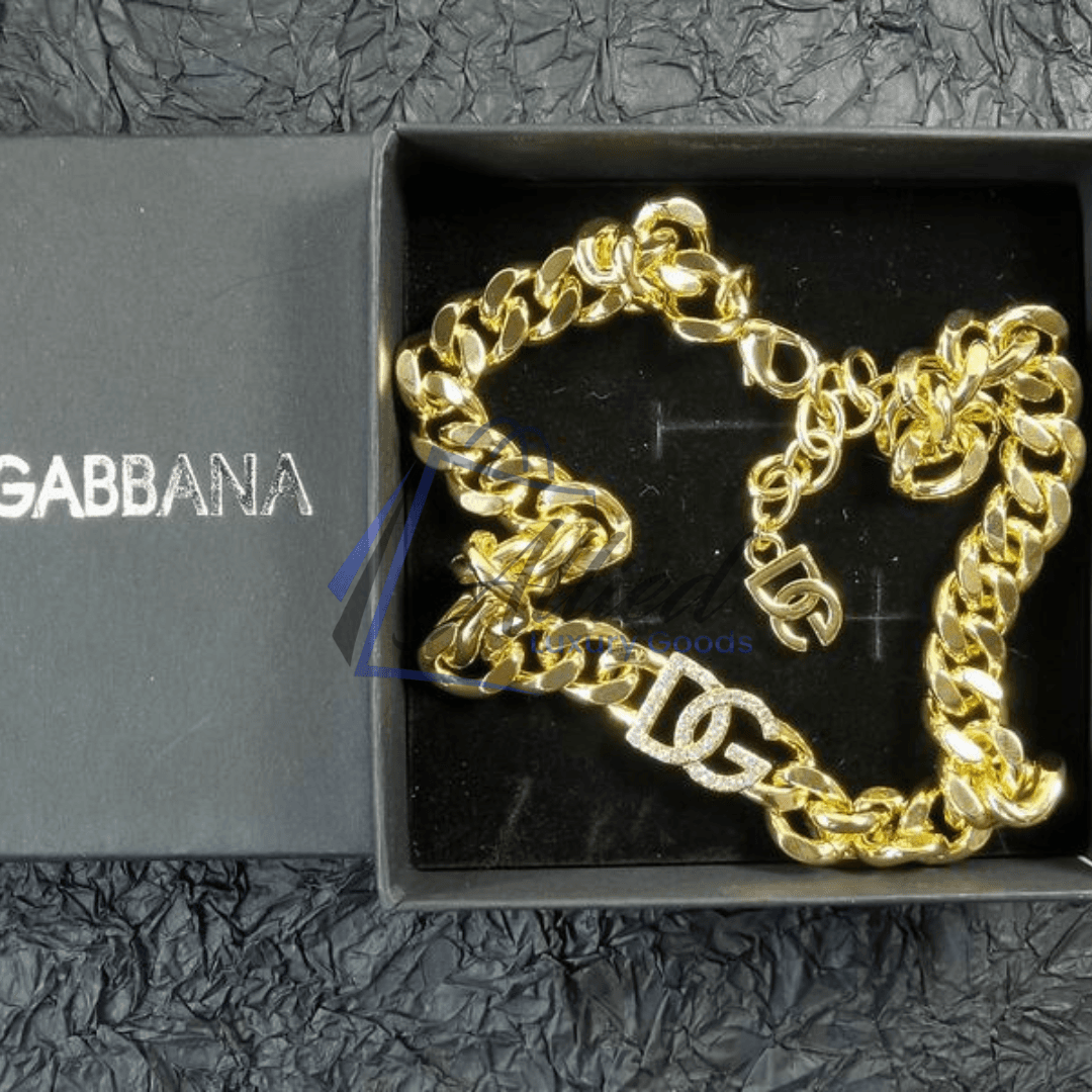 Dolce & Gabbana DG Crystal Logo Necklace | Bold Gold Cuban Chain & Iconic Branding