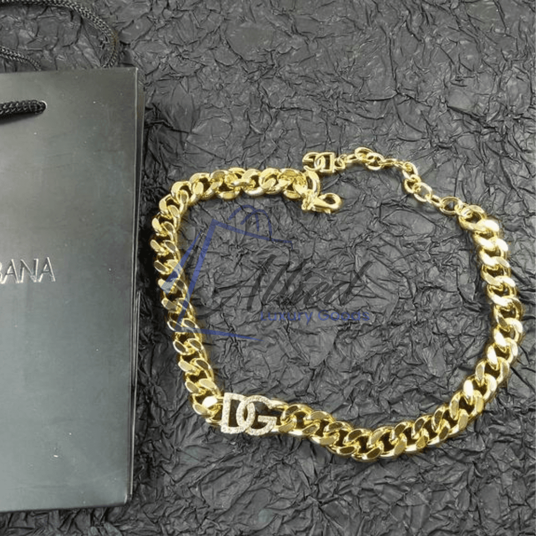 Dolce & Gabbana DG Crystal Logo Necklace | Bold Gold Cuban Chain & Iconic Branding