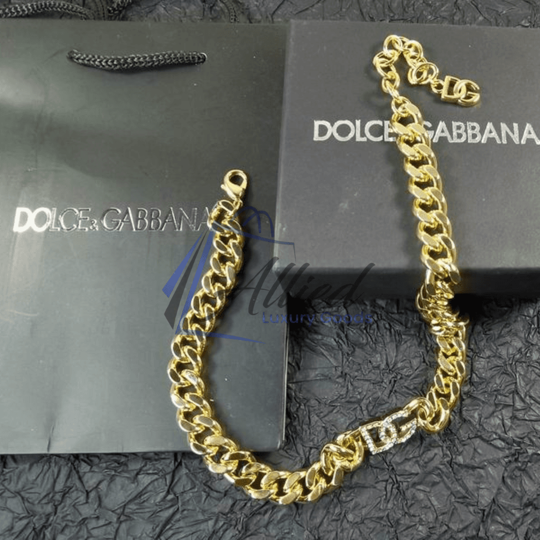 Dolce & Gabbana DG Crystal Logo Necklace | Bold Gold Cuban Chain & Iconic Branding