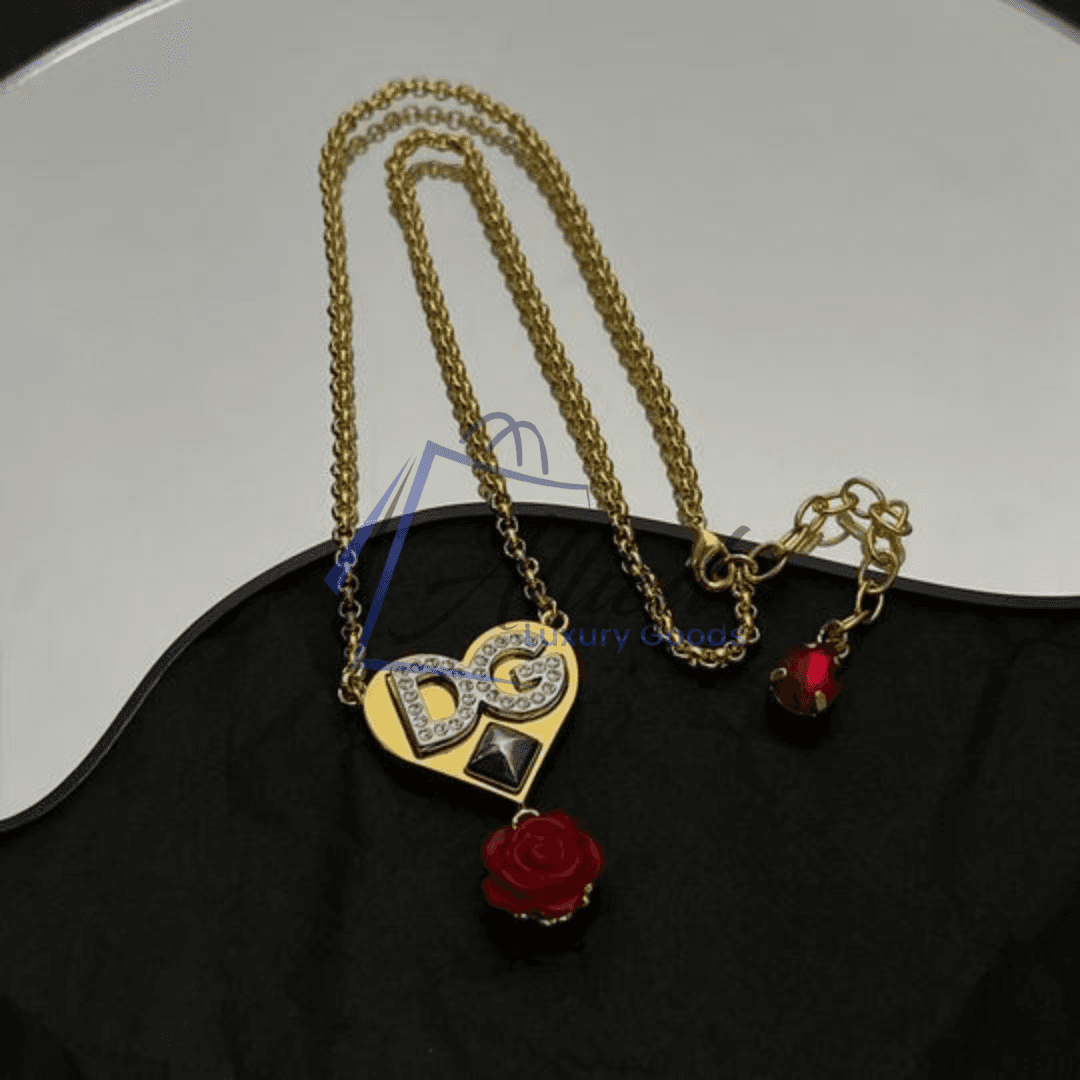 Dolce & Gabbana Necklace | Heart Pendant with Signature DG Rose Charm