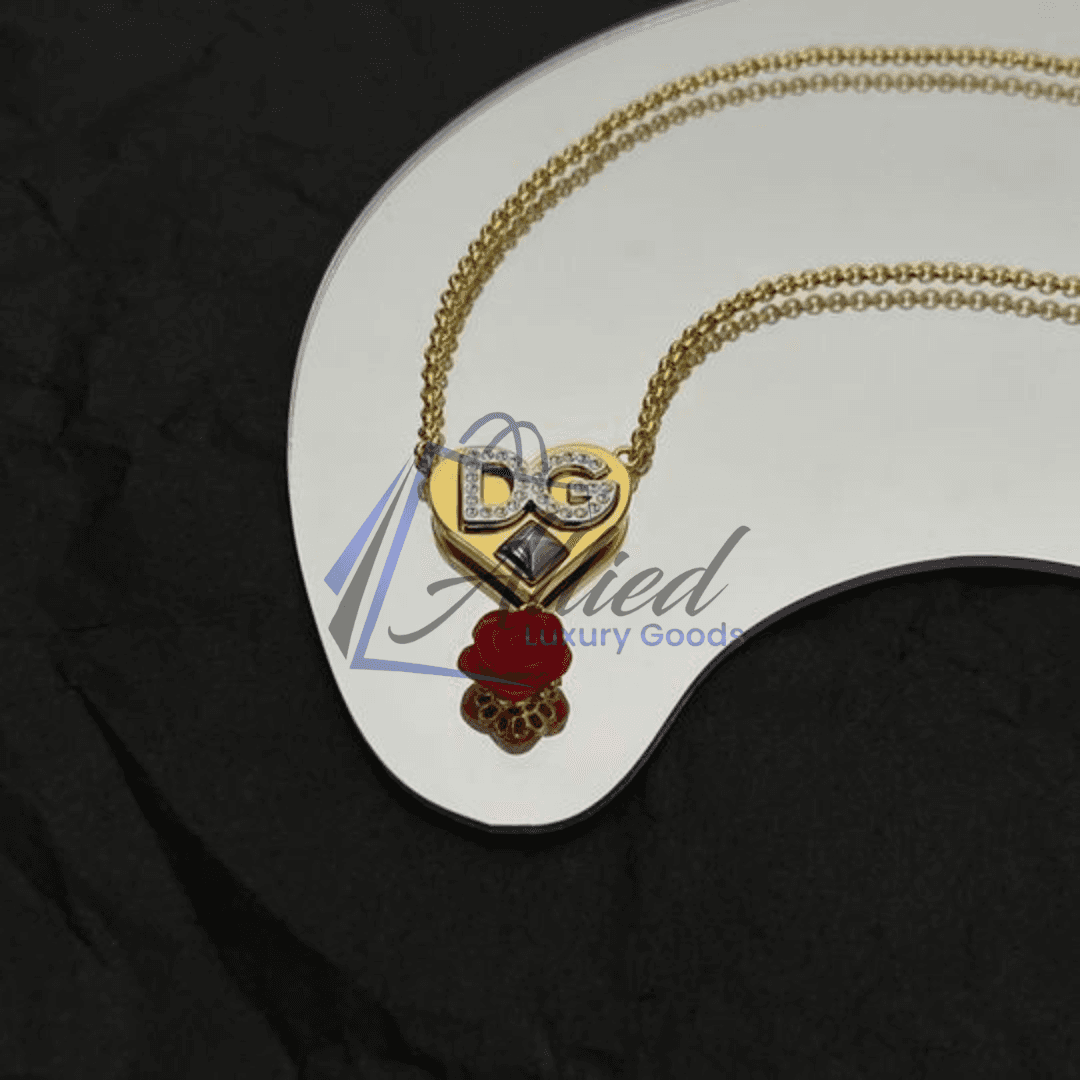Dolce & Gabbana Necklace | Heart Pendant with Signature DG Rose Charm