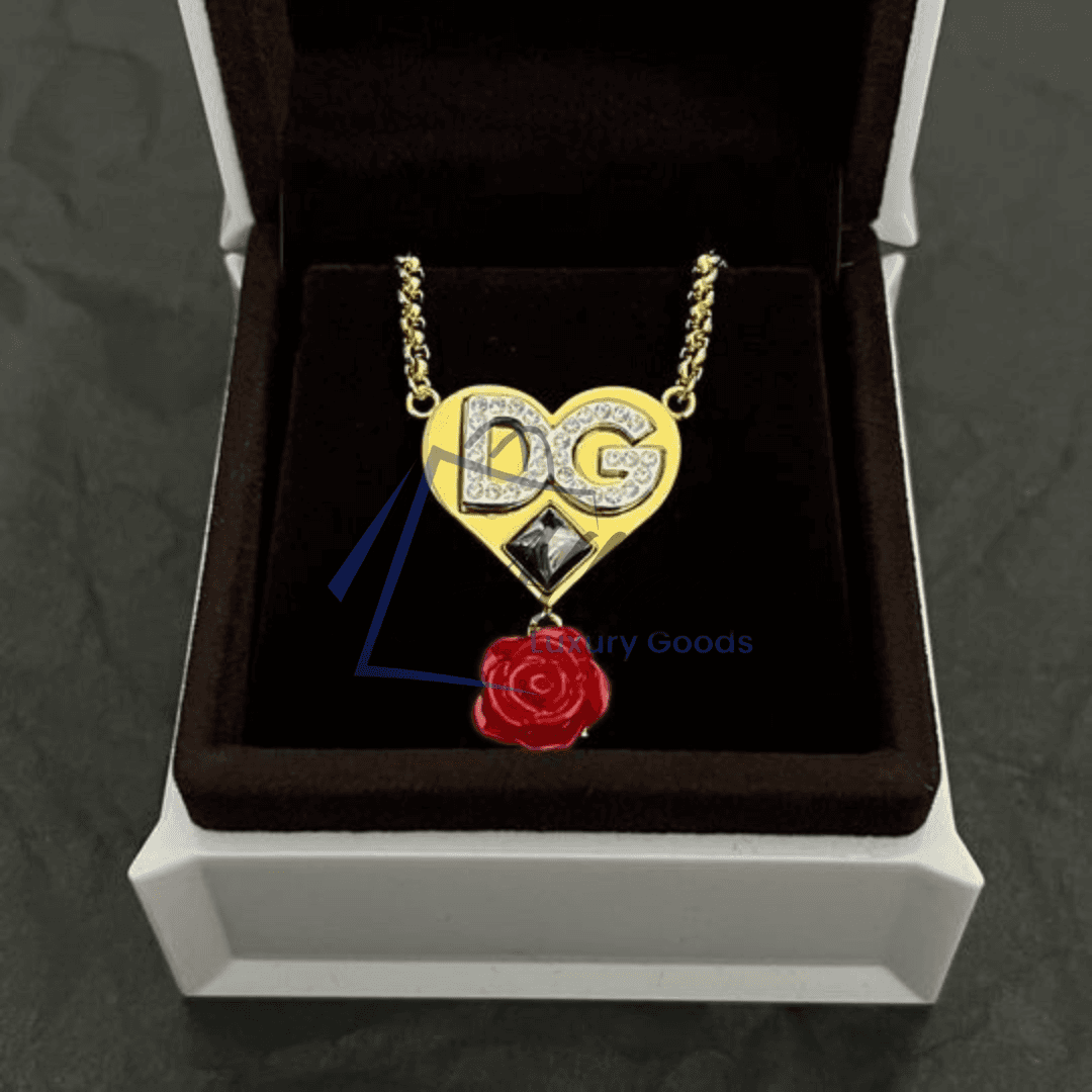 Dolce & Gabbana Necklace | Heart Pendant with Signature DG Rose Charm