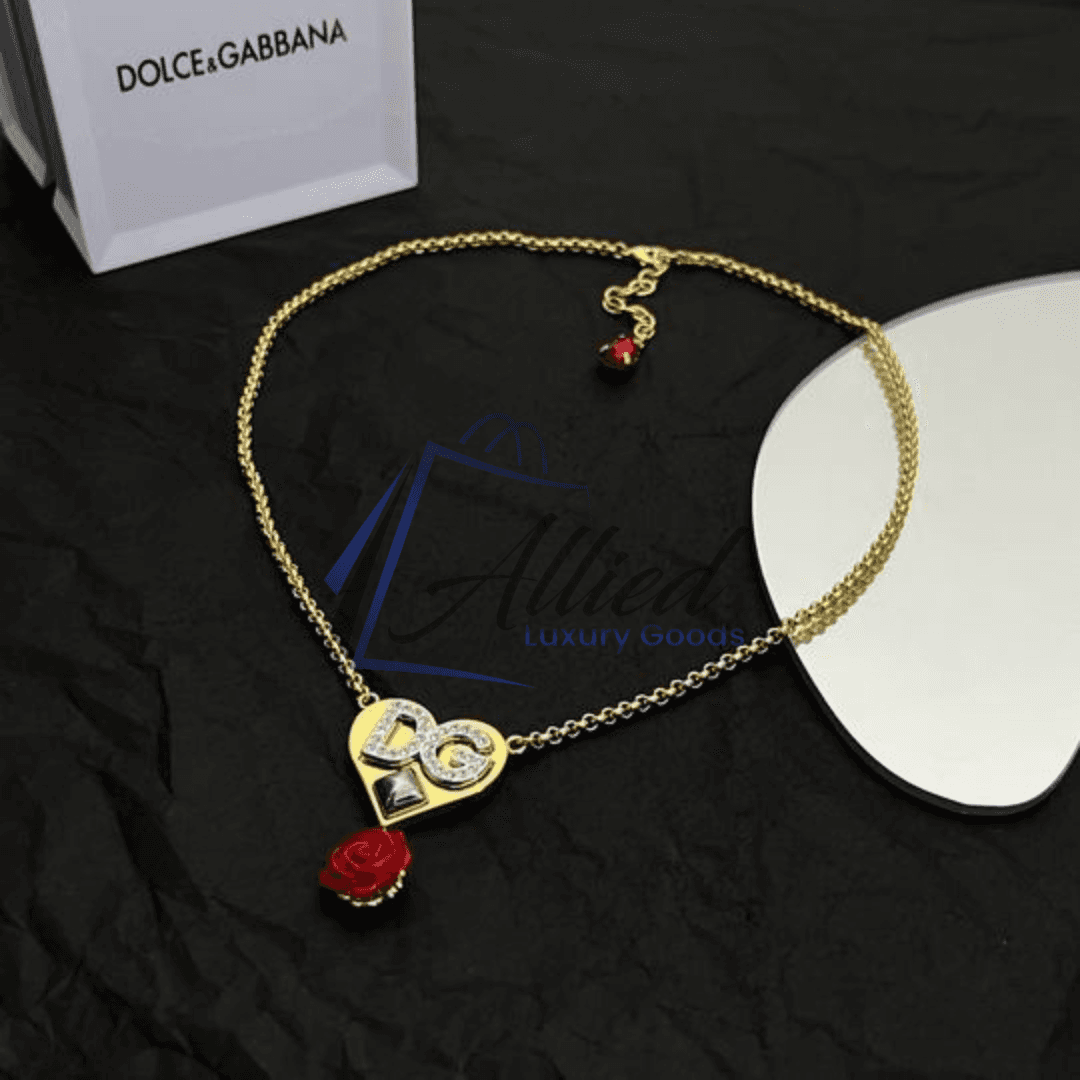 Dolce & Gabbana Necklace | Heart Pendant with Signature DG Rose Charm