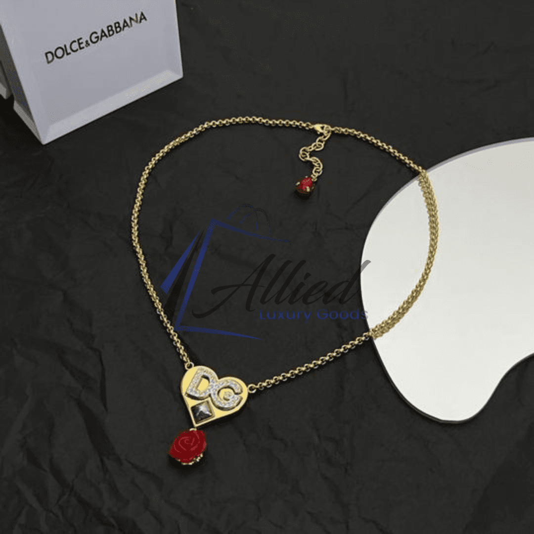 Dolce & Gabbana Necklace | Heart Pendant with Signature DG Rose Charm