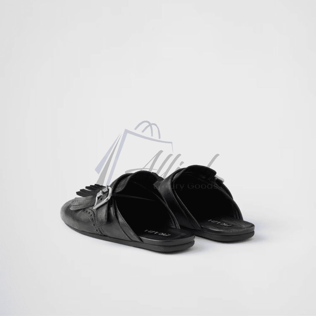 Prada Shuffle Fringed Leather Mules