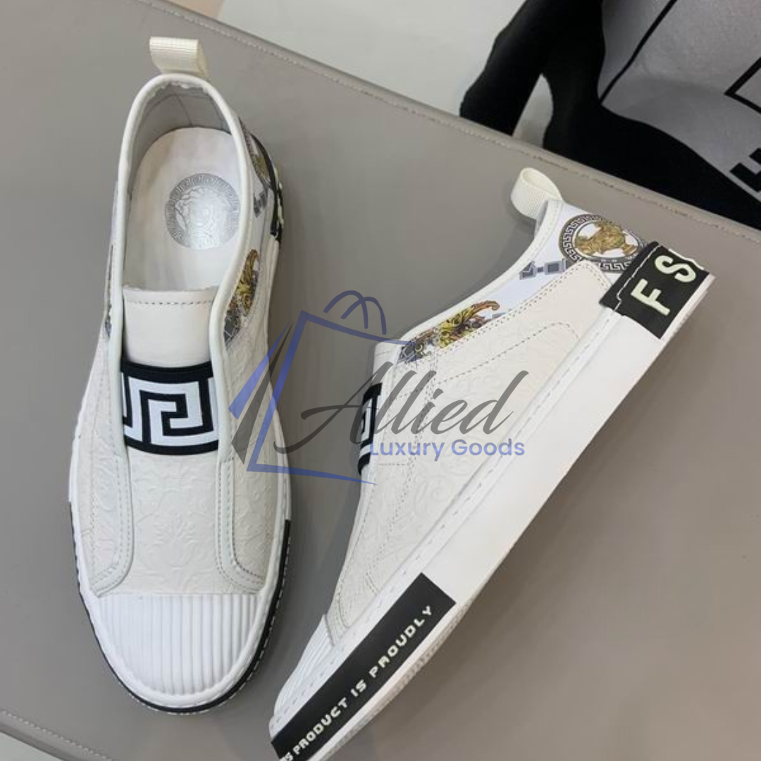 Versace-Inspired Medusa Slip-On Sneakers | Modern Baroque Streetwear Elegance