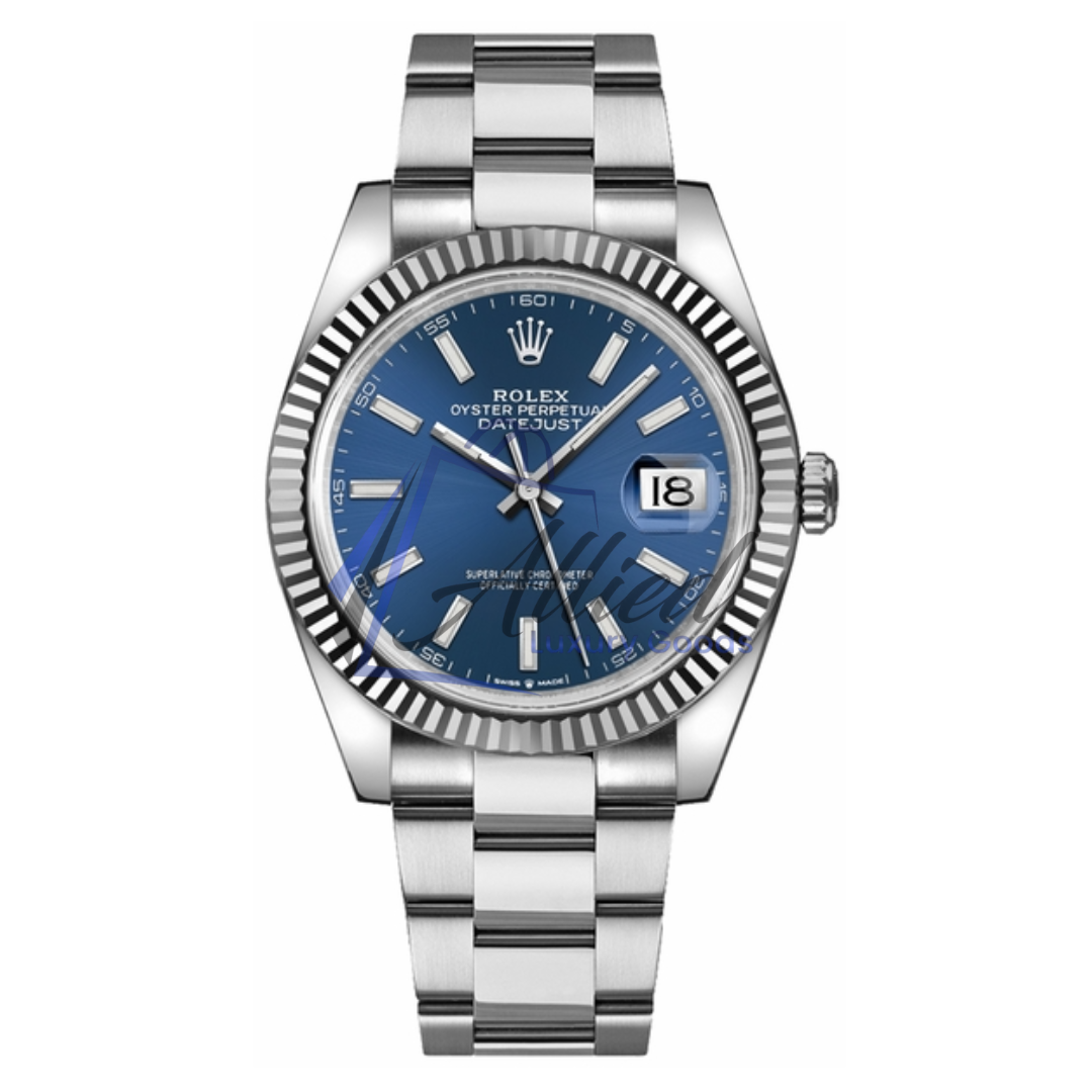 Rolex Datejust 41mm | Blue Sunray Dial with White Gold Fluted Bezel