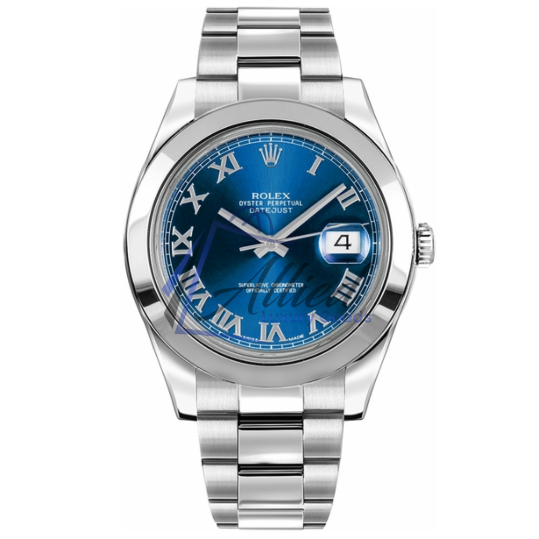 Rolex Datejust II 41mm | Blue Roman Dial with Smooth Steel Bezel