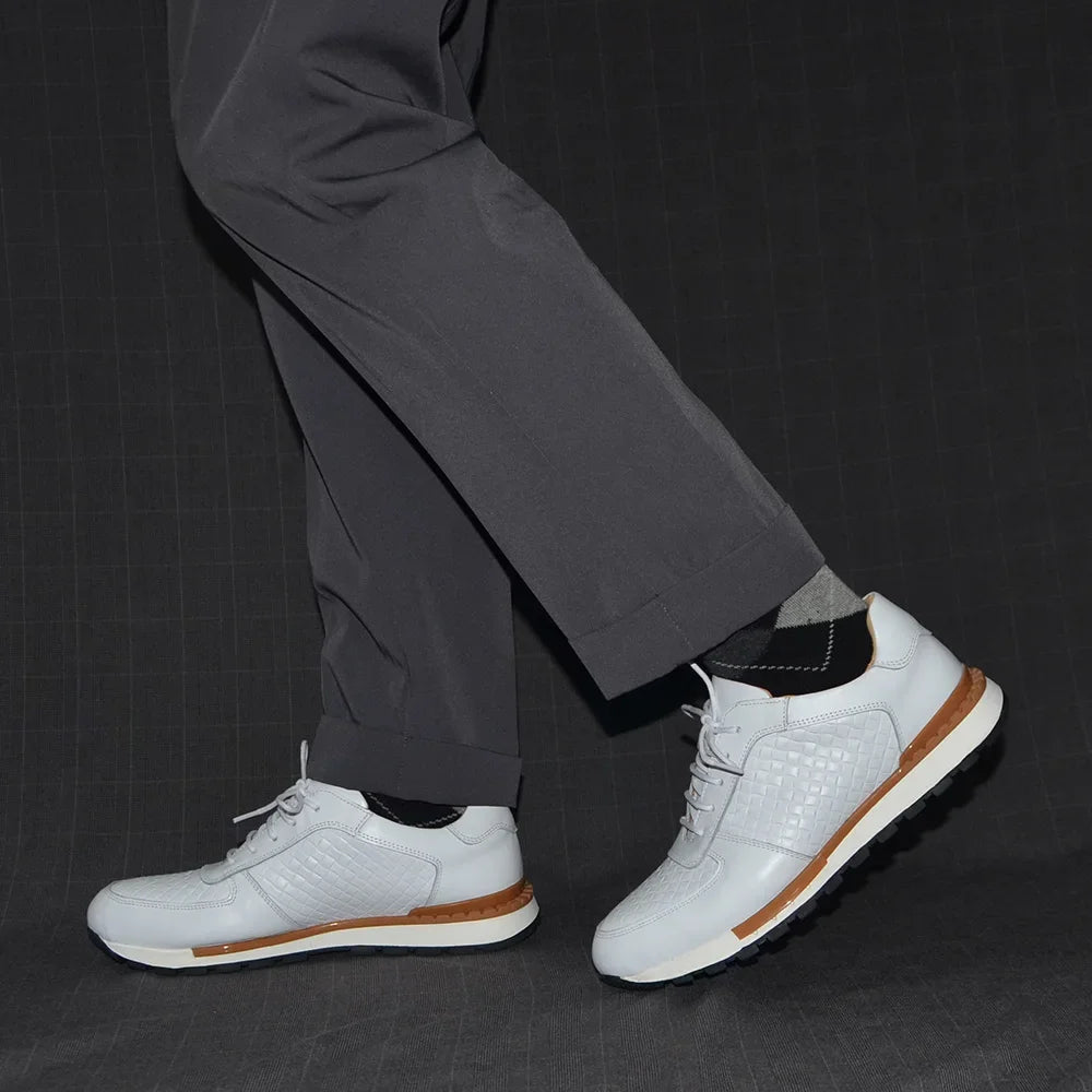 Men’s Luxury Plaid Weave Leather Sneakers | European Craftsmanship with Signature Texture