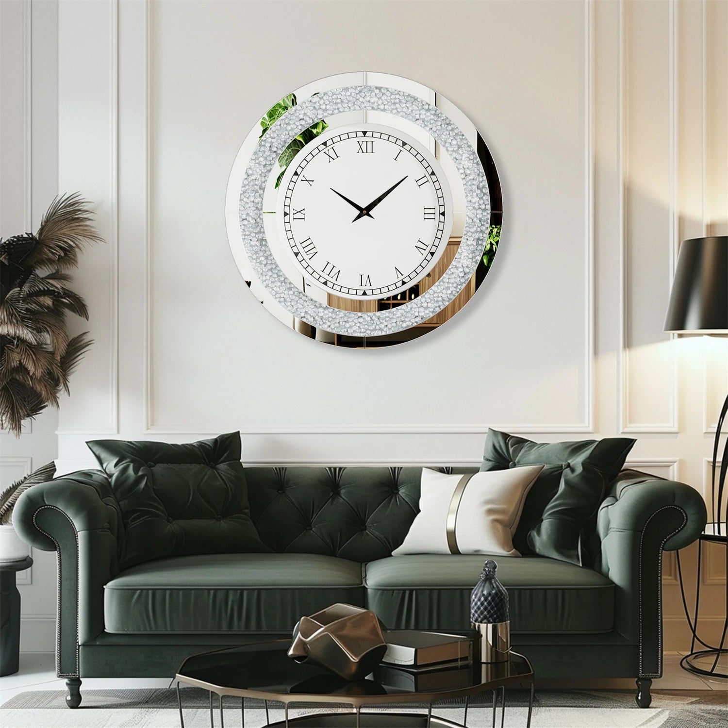 Bling Silver Mirrored Wall Clock – Glam Sparkle Diamond Style for Luxe Home Décor