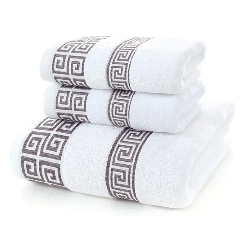 Luxury Cotton Towel Set – Geometric Embroidered Design