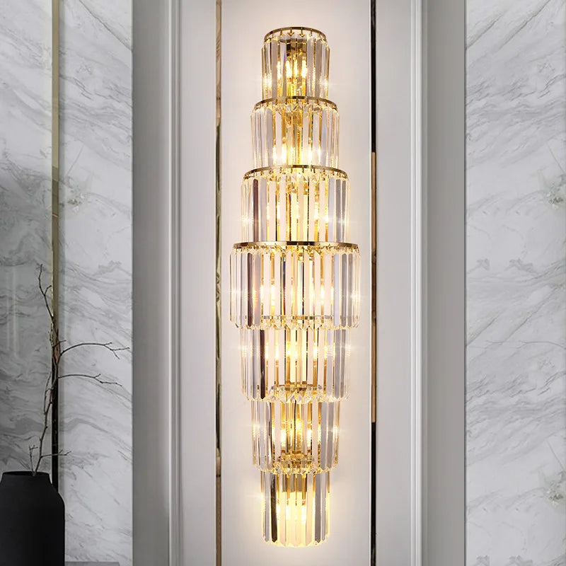 Contemporary Multi-Light Wall Sconce with Crystal Accents