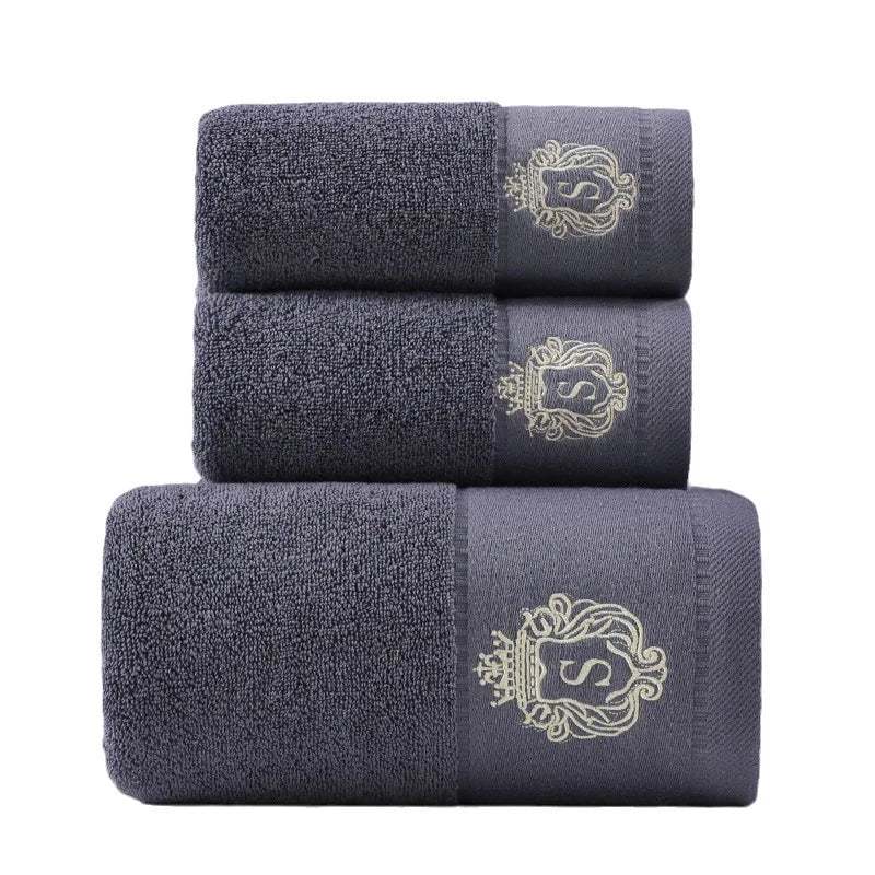 Luxury Cotton Towel Set – Geometric Embroidered Design