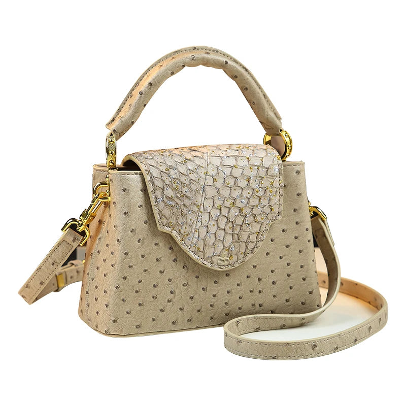Ostrich Print Trapezoid Handbag