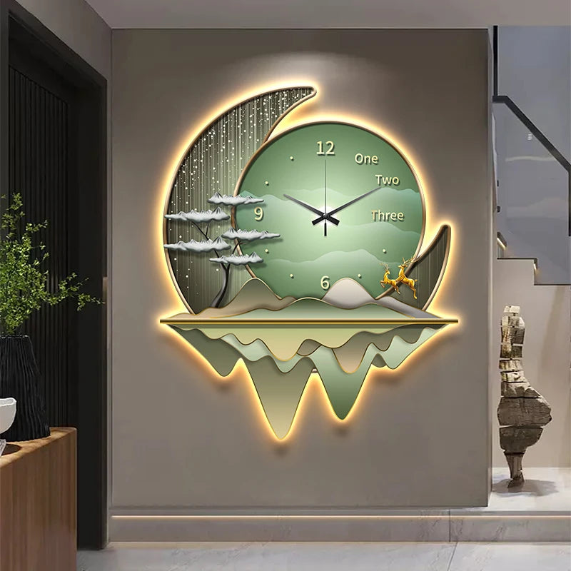 Luxury Wall Clock Lamp – Silent LED Timepiece for Elegant Living Spaces