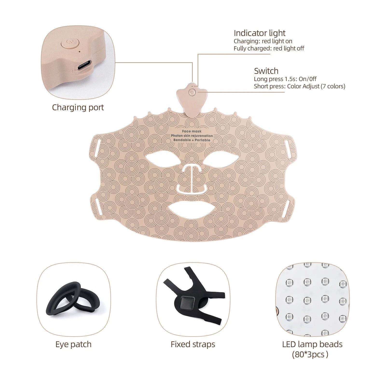 Rechargeable Wireless LED Skincare Mask with Multi-Spectrum Light Therapy