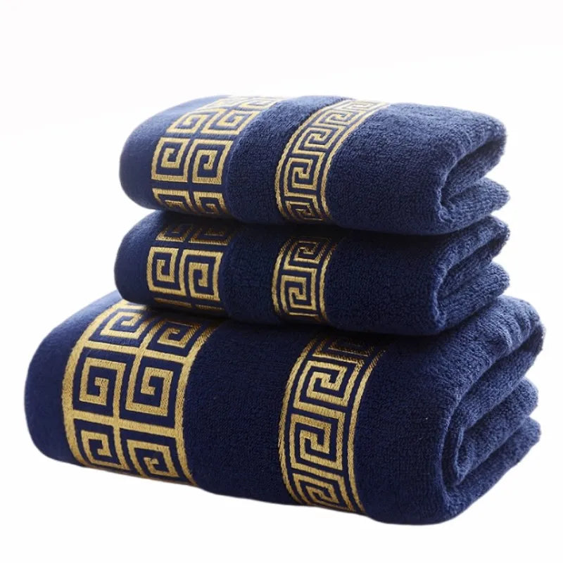 Luxury Cotton Towel Set – Geometric Embroidered Design