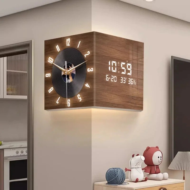 Double-Sided Vintage Corner Wall Clock – Decorative Timepiece with Perpetual Calendar