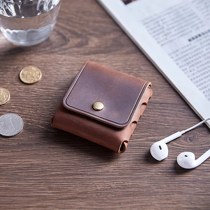 Men’s Vintage Leather Coin Purse | Compact Elegance in Genuine Cowhide