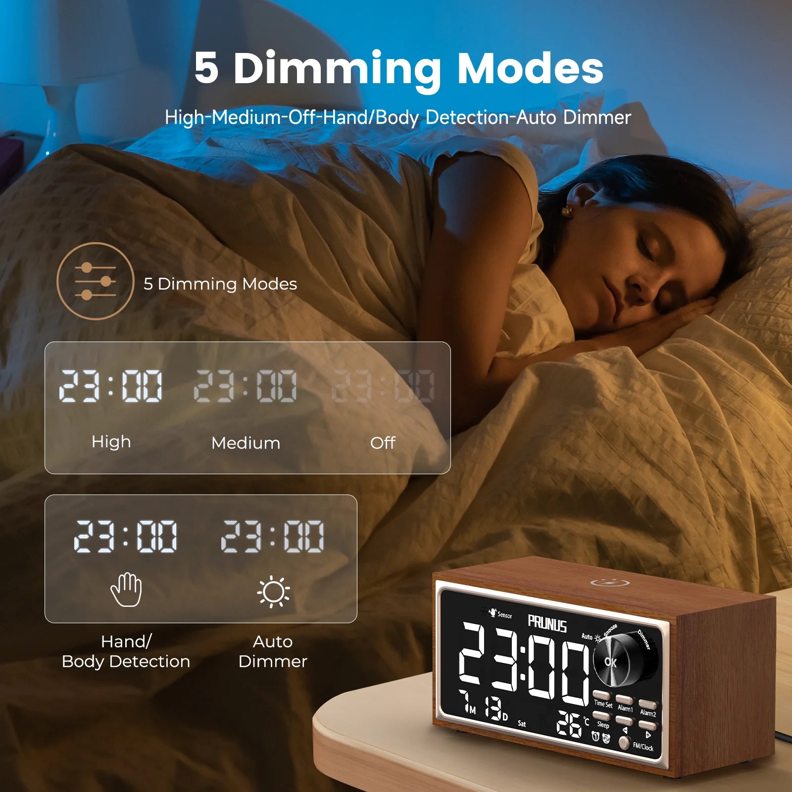 Vintage-Inspired Multifunctional Tabletop Alarm Clock with Wireless Charging & FM Radio