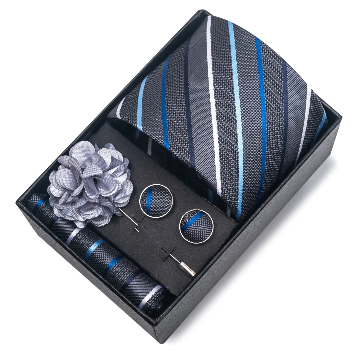 Striped Silk Necktie Gift Set – 4-Piece Men's Accessory Collection