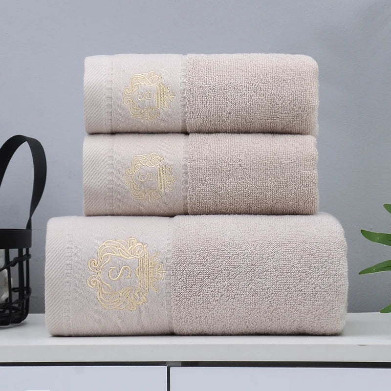 Luxury Cotton Towel Set – Geometric Embroidered Design