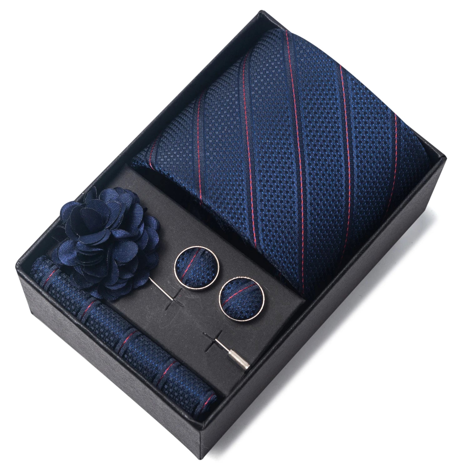 Striped Silk Necktie Gift Set – 4-Piece Men's Accessory Collection