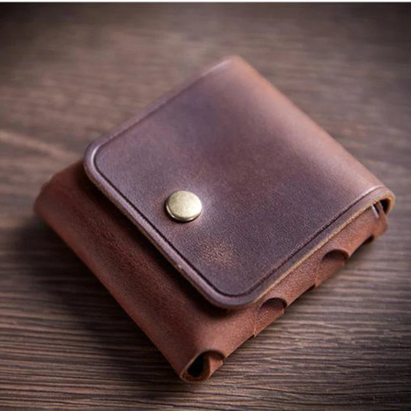 Men’s Vintage Leather Coin Purse | Compact Elegance in Genuine Cowhide