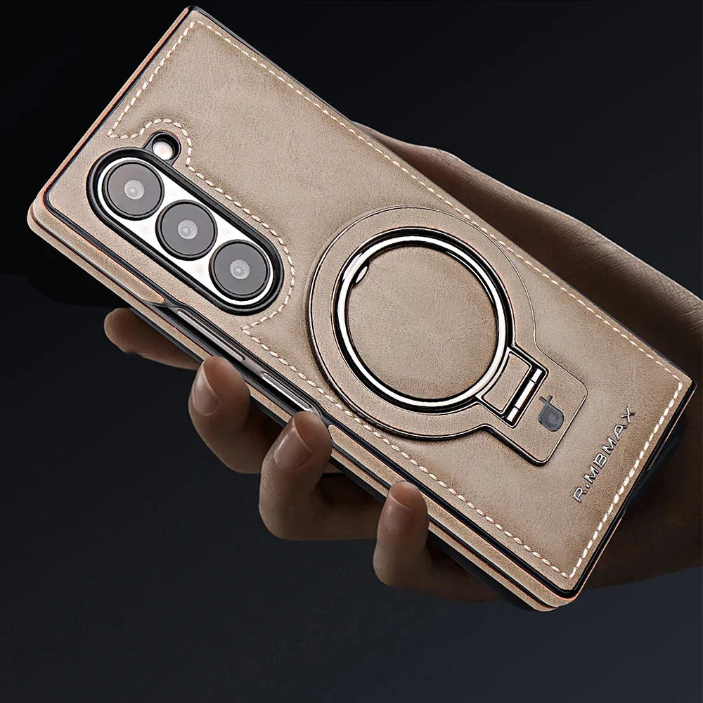 Magnetic Ring Holder Leather Case